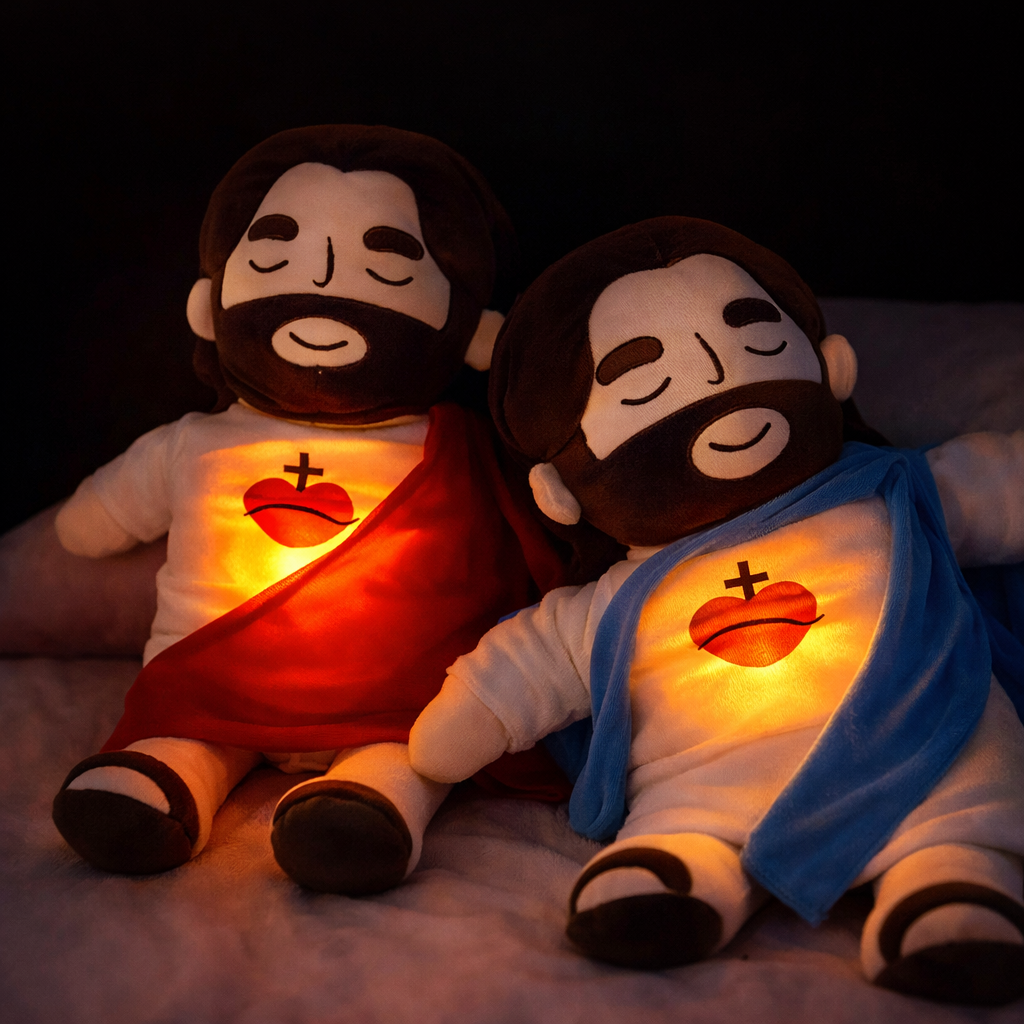 Breathing Jesus Plush – Interactive Religious Doll with Glowing Heart